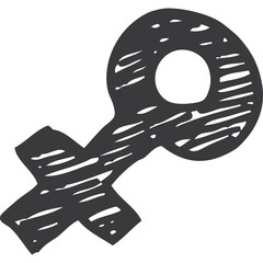Hand Drawn Female Symbol Icon in Dark Gray Sketch Style on Transparent Background symbolizing Femininity and Womanhood
