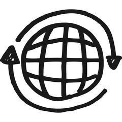 Hand Drawn Globe Icon With Circular Arrows Indicating Global Network And Connectivity On Transparent Background