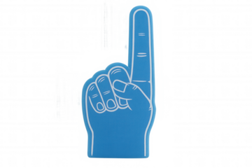 Foam finger showing number one gesture, cheering for sport victory and success on transparent background