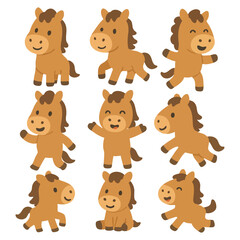 Fototapeta premium Cute Horse Character Illustration Set, Pony Animal Expression Sticker Design