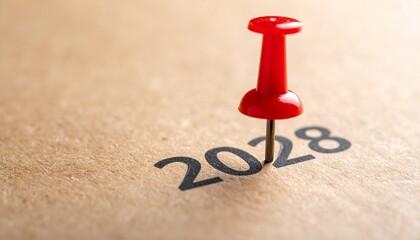 Pinning down the future The year 2028 is marked with a red pushpin on textured paper, symbolizing planning and anticipation