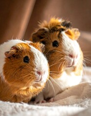 Two guinea pigs sitting close together