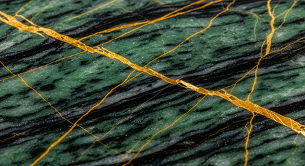 Luxurious Green Marble with Golden Veins and Speckles Abstract Background Texture