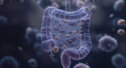 Fototapeta premium Microscopic View of Intestinal Microbiome and Flora