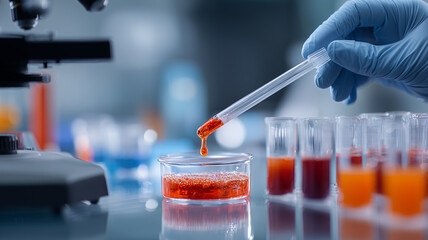 Scientist pipetting sample into petri dish illustrating experimental workflow and the concept of evidence driven innovation in biomedical research.
