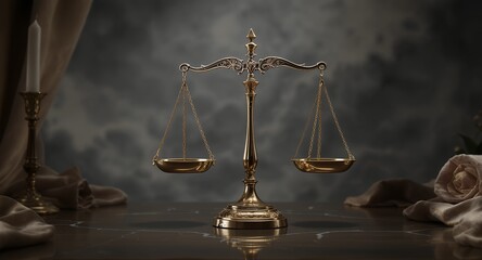 Ornate Golden Scales of Justice Symbolizing Balance and Fairness