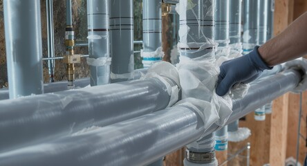 Plumbing system pipes installation, construction and maintenance, insulated pipes, professional work