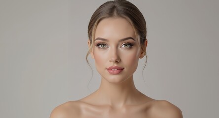 Portrait of a Beautiful Young Woman with Elegant Makeup and Soft Lighting