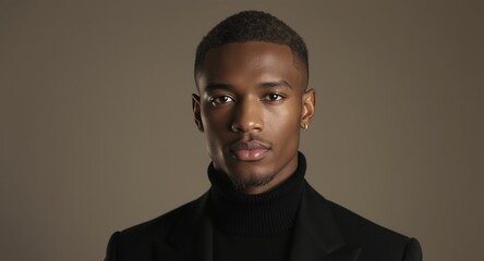 Portrait of a Young Black Man with a Turtleneck and Blazer