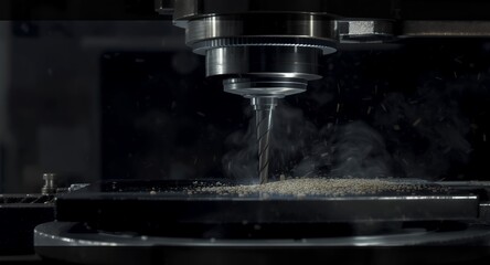 Precision Machining Process with Metal Shavings and Smoke
