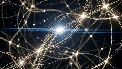 Obraz premium Abstract Network of Glowing Spheres with Interconnected Lines on Dark Background
