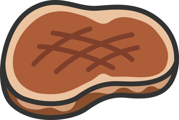 焼いた、牛ステーキ肉のアイコン（線画カラー）のイラスト