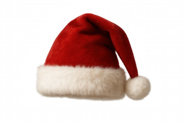 Santa hat on transparent background, symbolizing christmas holiday spirit, festive season, and winter celebrations