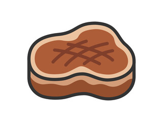 焼いた、フィレステーキ肉のアイコン（線画カラー）のイラスト