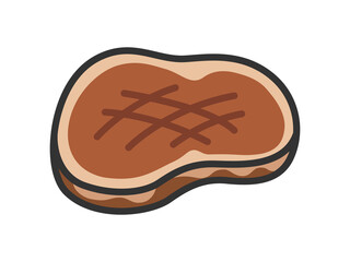 焼いた、牛ステーキ肉のアイコン（線画カラー）のイラスト