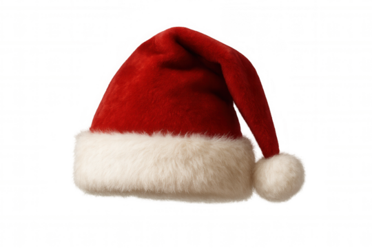 Santa hat on transparent background, symbolizing christmas holiday spirit, festive season, and winter celebrations