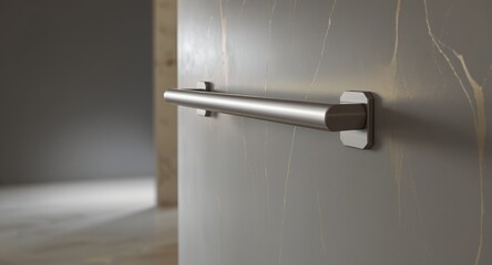Sleek Stainless Steel Grab Bar on Textured Wall Surface