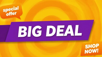 A fun and retro animated "BIG DEAL" and "SPECIAL OFFER" graphic with a hypnotic spinning orange and purple background perfect for grabbing attention for sales and major discounts