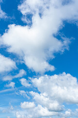 Obraz premium Vibrant blue sky filled with large fluffy white cumulus clouds and wispy cirrus formations