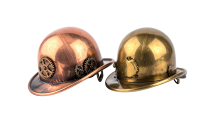 Pair of Steampunk Goggles and Bronze Helmets or Adventure Headgear