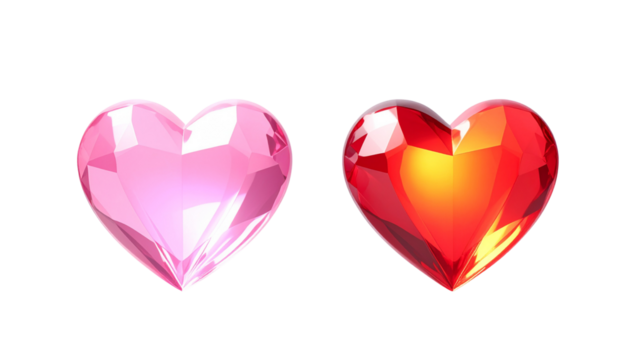 Two Heart Shaped Diamond Gems or Crystal Jewels in Pink and Red-Orange Tones - Powered by Adobe