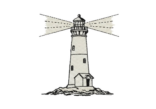 Embroidered Lighthouse Beacon House Black White Stitching