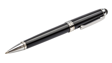Elegant black and silver pen for professional writing and design work on transparent background