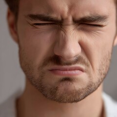 Obraz premium Close-up of a man squinting with intense expression