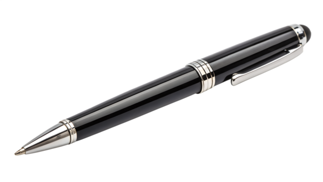 Elegant black and silver pen for professional writing and design work on transparent background