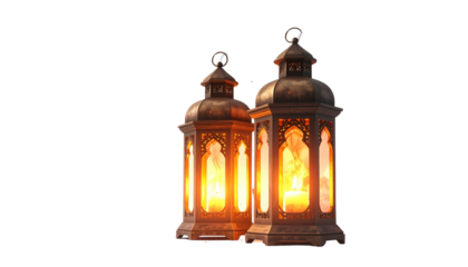  Two magical miniature lantern bundles isolated on transparent background.