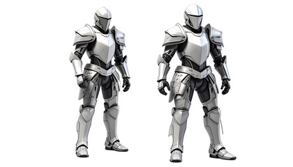 Obraz premium Two Medieval Knight Full Plate Armors or Game Character Render in Grey Tone