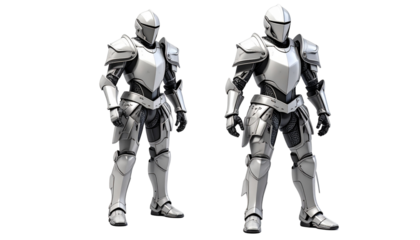 Two Medieval Knight Full Plate Armors or Game Character Render in Grey Tone
