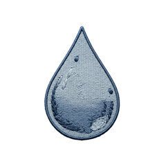 Shimmering Blue Embroidered Water Drop Patch Isolated on Transparent Background