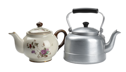 111 - Floating teapot duo with steam isolated on transparent background