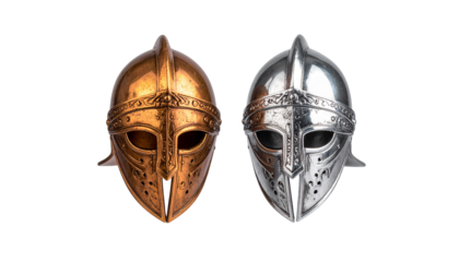 111 - Floating steampunk helmet duo isolated on transparent background