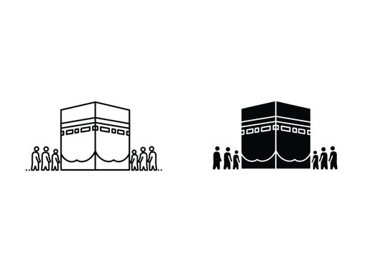 kaaba with people, black and white clip art preview