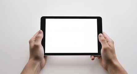Holding a Tablet with Blank Screen Mockup Concept