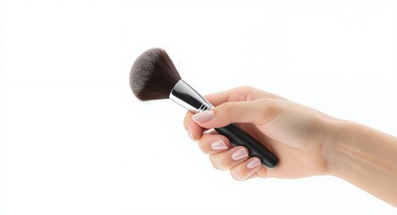 Makeup Brush in Hand on White Background