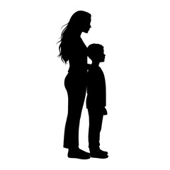 Silhouette of a mother and son standing together conveying love and connection family bond representation isolated on white background Vector Illustration