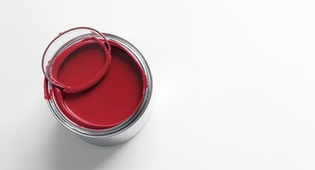 Paint Can with Red Paint on White Background