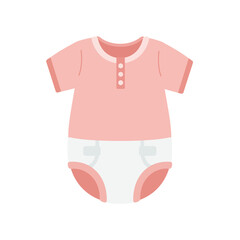 Adorable pink baby onesie with white diaper and button detail cute infant clothing for newborns isolated on white background Vector Illustration