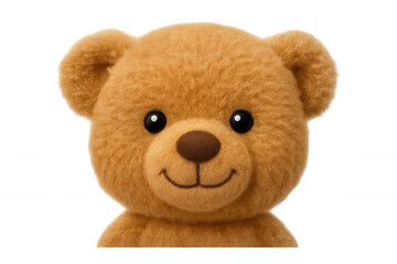 Obraz premium Teddy bear head smiling, cute plush toy face with fluffy fur, representing childhood, comfort, and innocence on transparent background