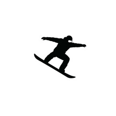 Dynamic silhouette of a snowboarder mid-air capturing the thrill of winter sports isolated on white background Vector Illustration