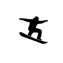 Dynamic silhouette of a snowboarder performing an aerial trick on a white canvas isolated on white background Vector Illustration