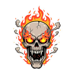 Fiery Skull with Glowing Eyes and Smoke - A Symbol of Power and Danger