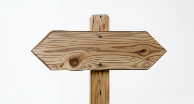 Rustic Wooden Arrow Sign on White Background