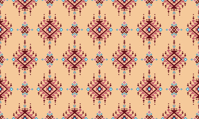 Muted Ethnic Geometric Ikat Seamless Pattern on Peach Background