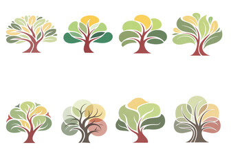 Modern abstract tree vector illustration, abstract tree design set, abstract tree clipart collection, minimal nature tree icons, eco-friendly abstract tree shapes for branding and logo design