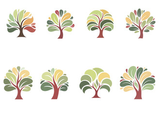 Modern abstract tree vector illustration, abstract tree design set, abstract tree clipart collection, minimal nature tree icons, eco-friendly abstract tree shapes for branding and logo design