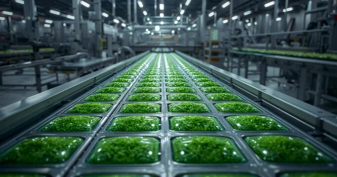 Automated food processing conveyor line fresh green vegetables